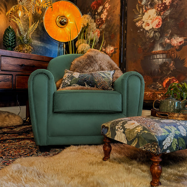 Esly Cigar Accent Chair in Green Emerald Plush Velvet