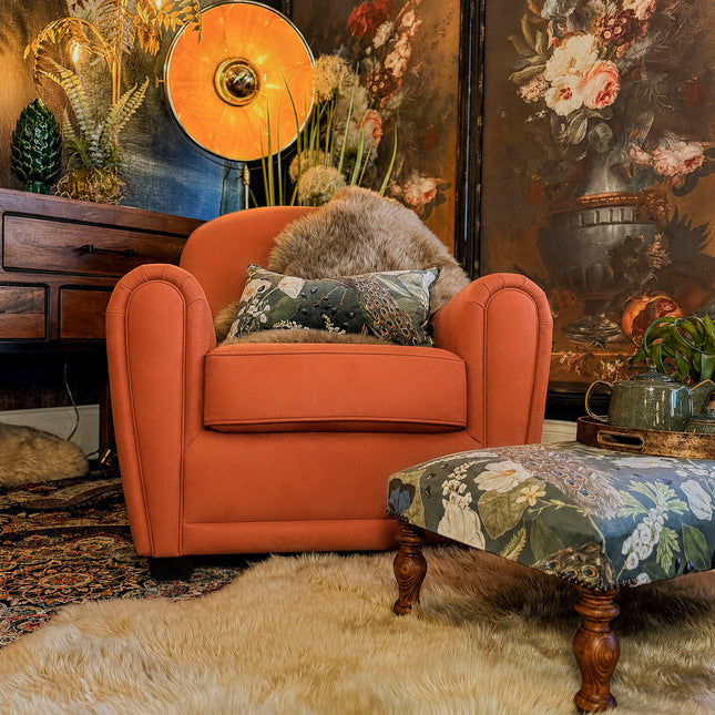 Esly Cigar Accent Chair in Orange Marmalade Plush Velvet
