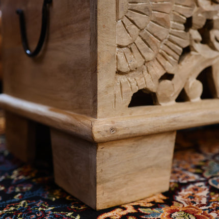Floral Filigree Carved Storage Bench Cabinet - Mango Wood