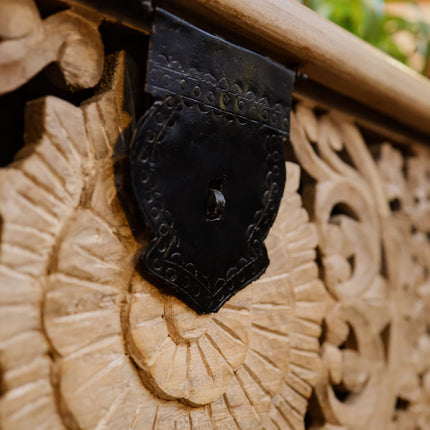 Floral Filigree Carved Storage Bench Cabinet - Mango Wood
