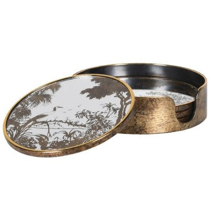 Set of 4 Antique Gold Scenic Coasters