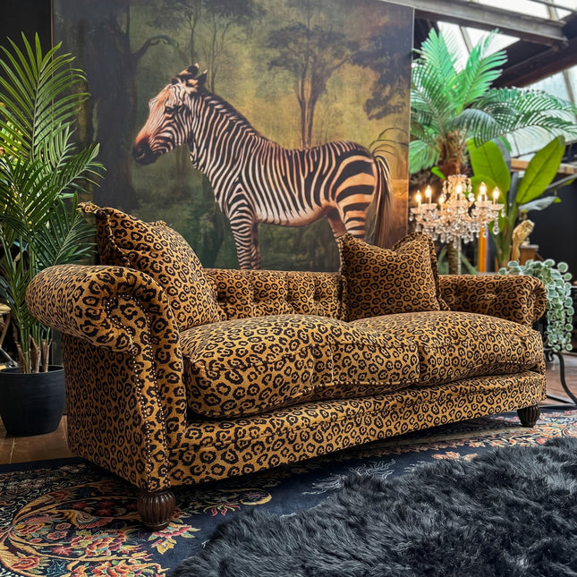 Fairfax 3 Seater Sofa in Leopard Gold Velvet
