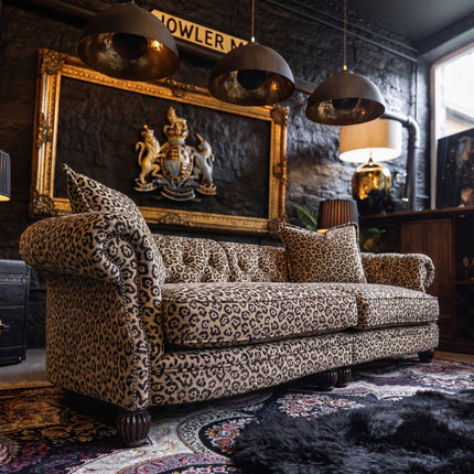 Fairfax 4 Seater Sofa in Leopard Cream Velvet