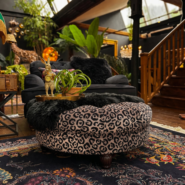 Fairfax Footstool in Cheetah Cream Velvet - Factory Seconds