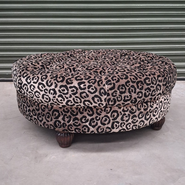 Fairfax Footstool in Leopard Cream Velvet - Ex Display