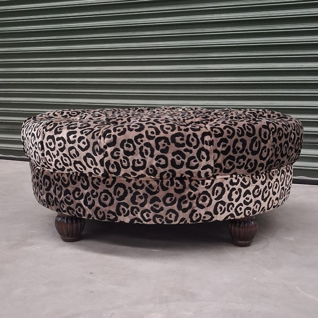 Fairfax Footstool in Leopard Cream Velvet - Ex Display