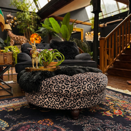 Fairfax Footstool in Leopard Cream Velvet