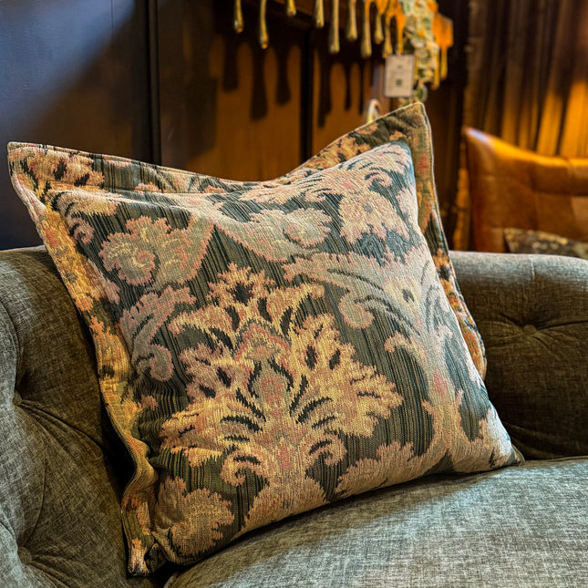 Fairfax Large Flanged Edge Scatter Cushion in Aura Chenille Green