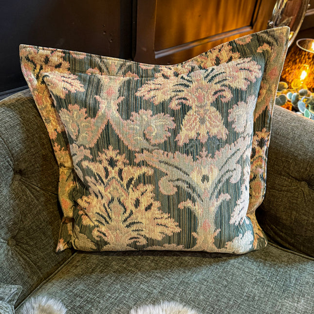 Fairfax Large Flanged Edge Scatter Cushion in Aura Chenille Green