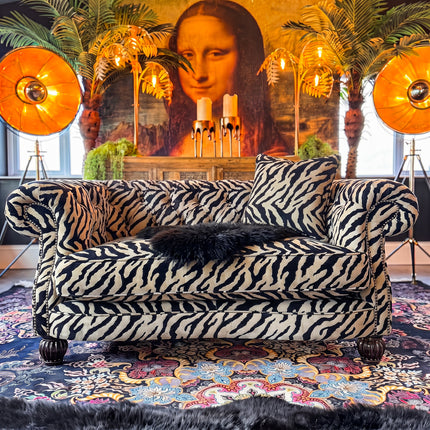 Fairfax Loveseat Snuggler in Zebra Cream 