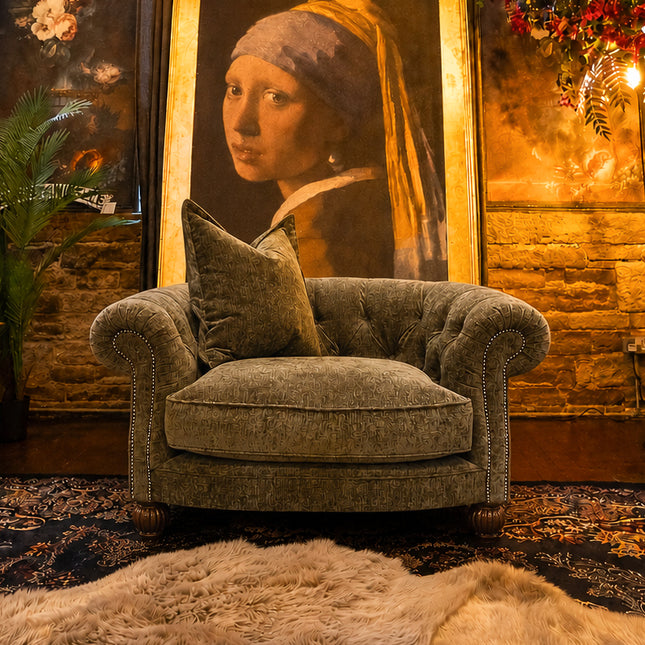 Fairfax in Eddy Velvet Khaki Green armchair