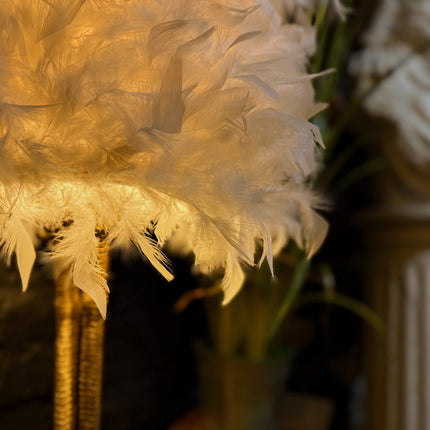 Antique Gold Large Bird Leg Table Lamp with White Feather Shade