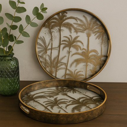 Set of 2 Dark Gold Palm Tree Trays