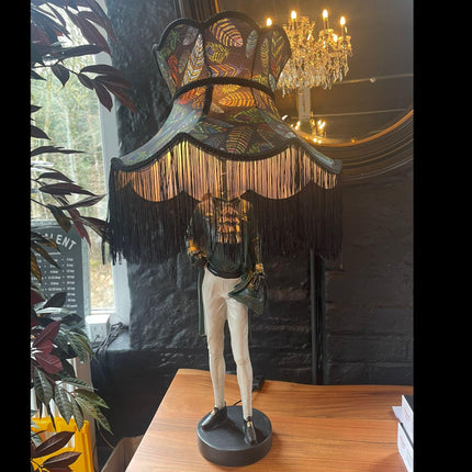 Standing Table Lamp Figure with Feather Shade - Clearance