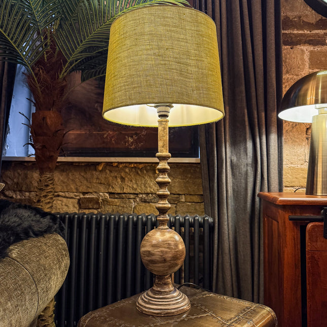 Finial Table Lamp with Fennel Green Linen Shade