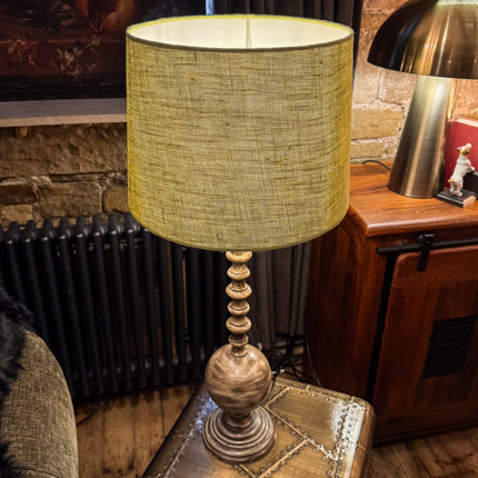 Finial Table Lamp with Fennel Green Linen Shade