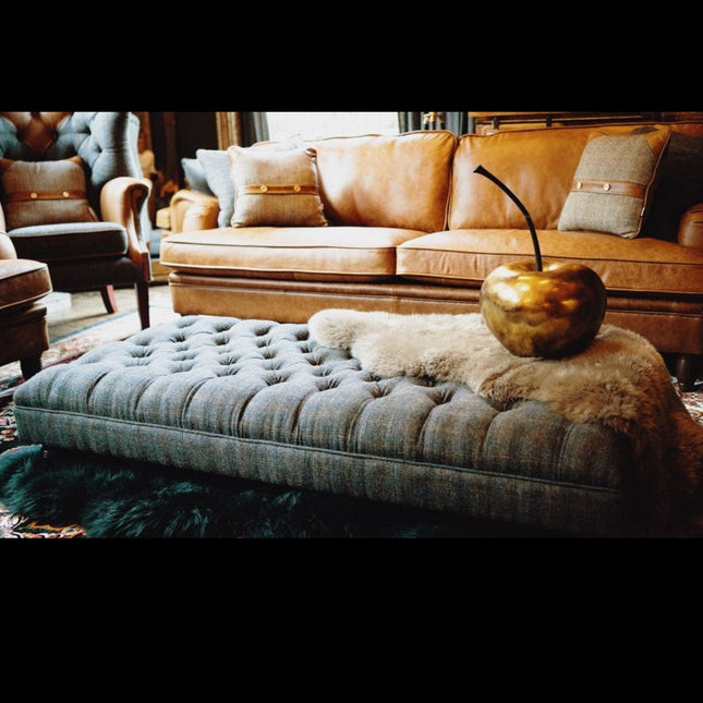 Banbury Chesterfield Footstool in Harris Tweed Grey