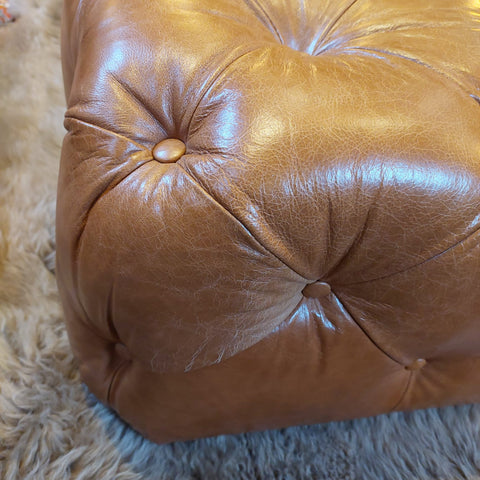 Footstool Chessington Cube In Highland Teak Leather - Clearance