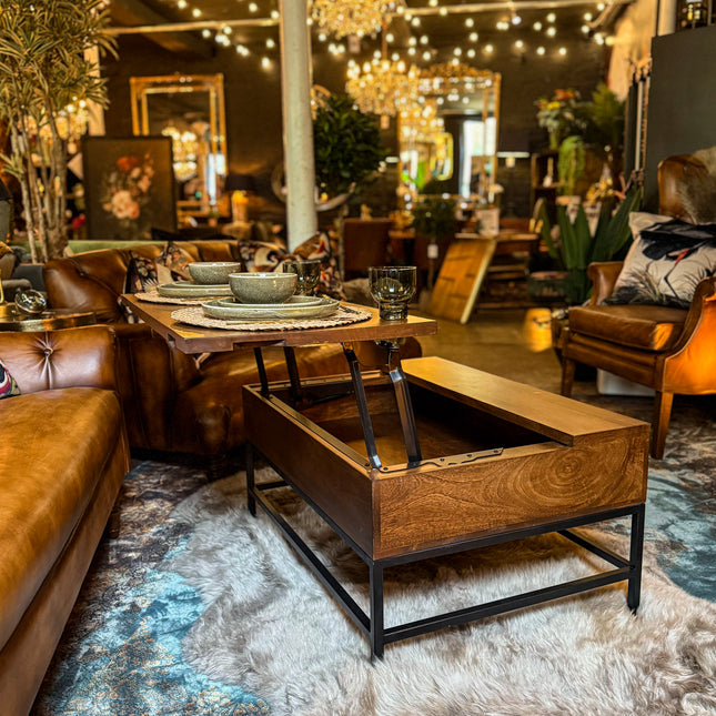 Foundry Convertible Coffee Table Desk – Mango Wood Lift Top Coffee Table with Storage