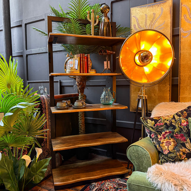 Foundry Display Shelves – Industrial Mango Wood & Metal Open Shelving Unit