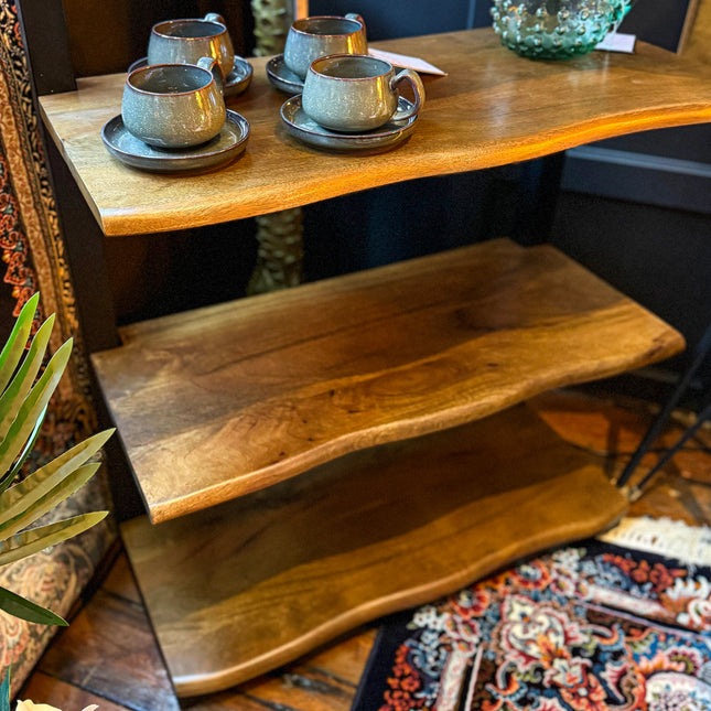 Foundry Display Shelves – Industrial Mango Wood & Metal Open Shelving Unit