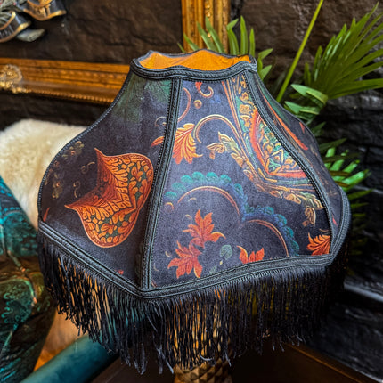 Fringed Lampshade in Bohemian Amber Botanical (Various Sizes)
