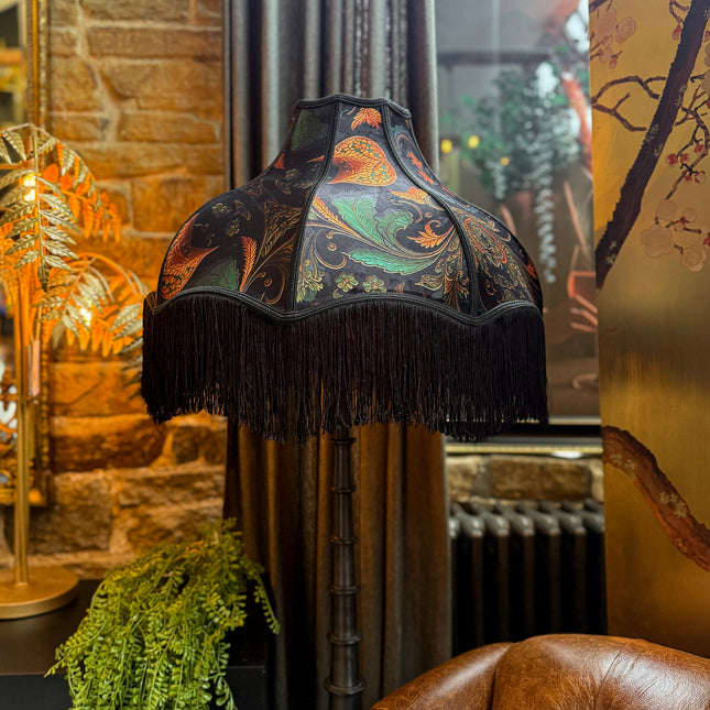 Fringed Lampshade in Bohemian Amber Botanical (Various Sizes)