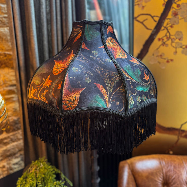 Fringed Lampshade in Bohemian Amber Botanical (Various Sizes)