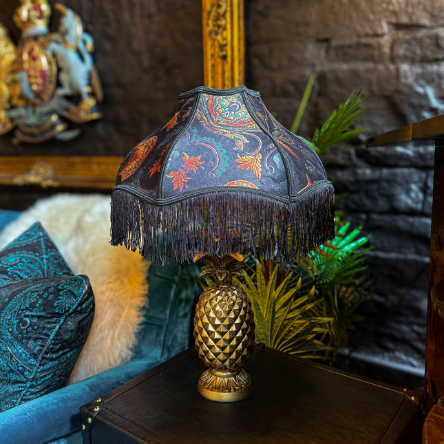 Fringed Lampshade in Bohemian Amber Botanical (Various Sizes)