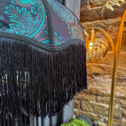 Fringed Lampshade in Bohemian Teal Paisley (Various Sizes)