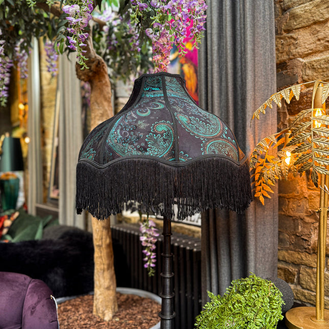 Fringed Lampshade in Bohemian Teal Paisley (Various Sizes)