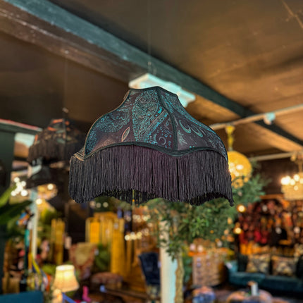 Fringed Lampshade in Bohemian Teal Paisley (Various Sizes)