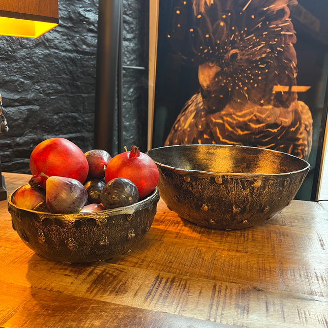 Set of 2 Antique Gold Round Spike Bowls