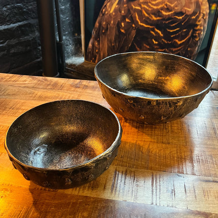 Set of 2 Antique Gold Round Spike Bowls