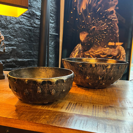 Set of 2 Antique Gold Round Spike Bowls