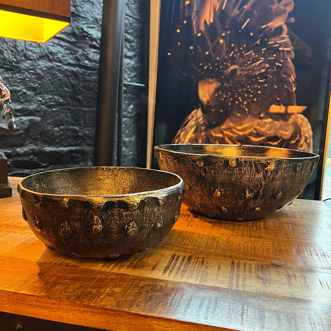 Set of 2 Antique Gold Round Spike Bowls