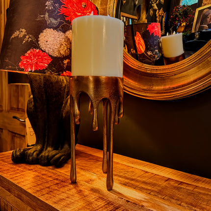 Gold Drip Aluminium Large Candle Holder - Clearance