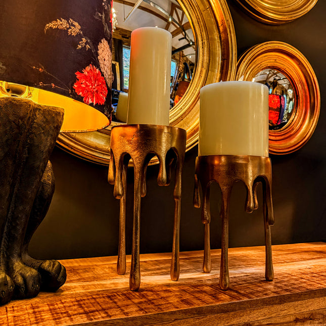 Gold Drip Aluminium Large Candle Holder - Clearance