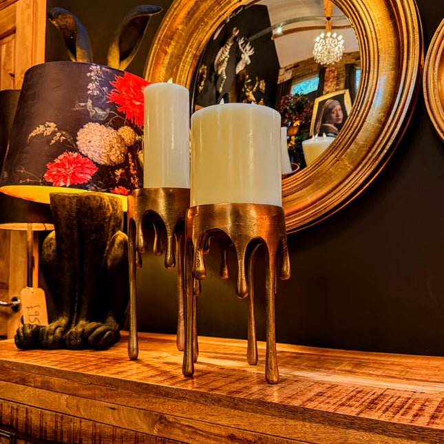 Gold Drip Aluminium Large Candle Holder - Clearance