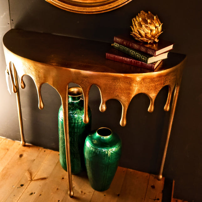 Gold Drip Aluminium Console Table