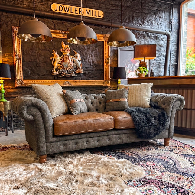 Bertie Chesterfield in Harris Tweed Grey & Cuba Tan Leather - Promo