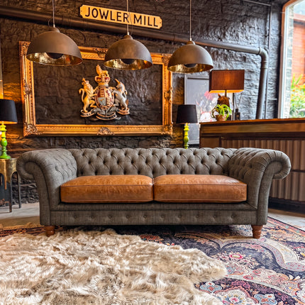 Bertie Chesterfield in Harris Tweed Grey & Cuba Tan Leather - Promo