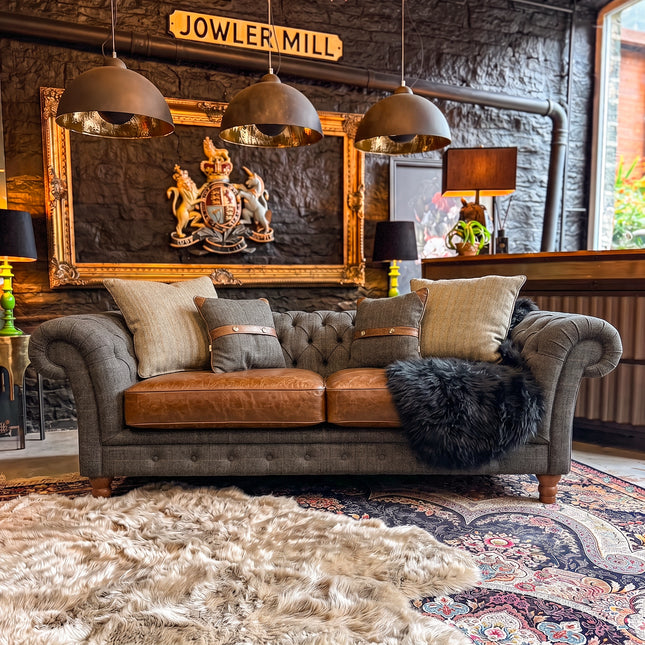 Bertie Chesterfield in Harris Tweed Grey & Cuba Tan Leather - Promo