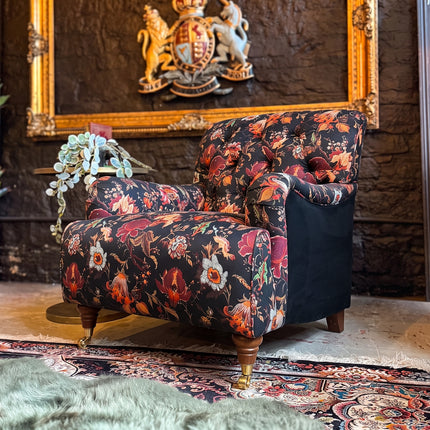 Eaton Armchair in Fantasia Floral and Black Ebony Velvet - Clearance