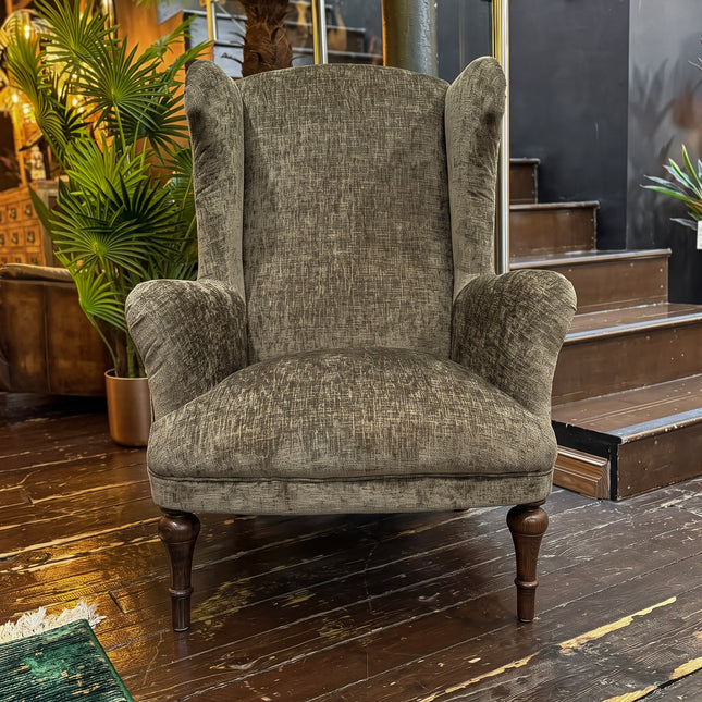 Winston Wingback Accent Chair in Eddy Khaki Velvet