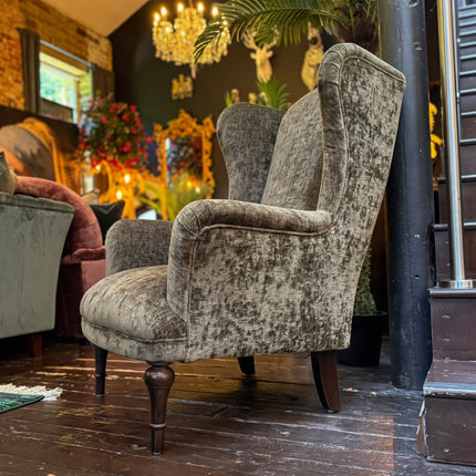 Winston Wingback Accent Chair in Eddy Khaki Velvet
