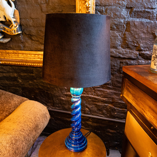 Gloss Wooden Blue Table Lamp with Metallic Shade