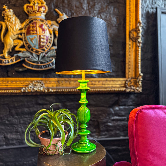 Gloss Wooden Green Table Lamp with Metallic Shade