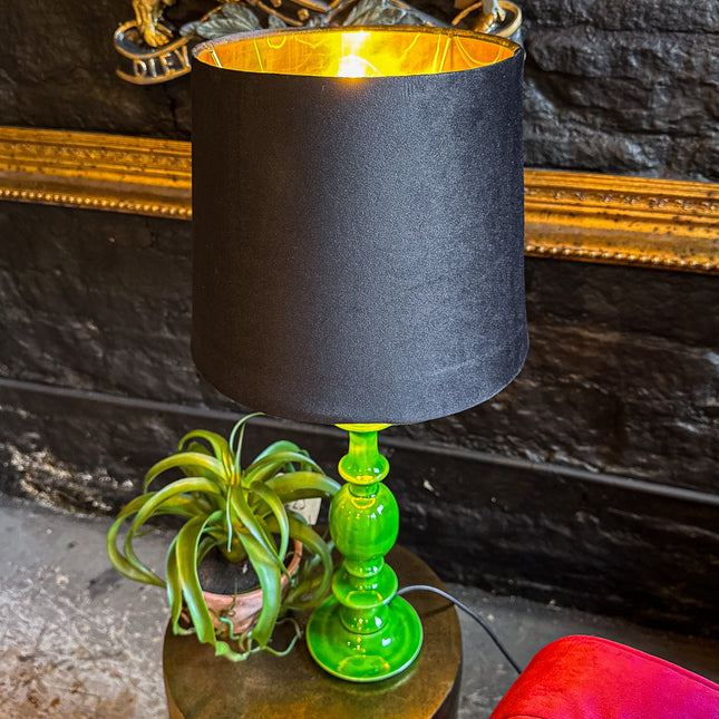 Gloss Wooden Green Table Lamp with Metallic Shade