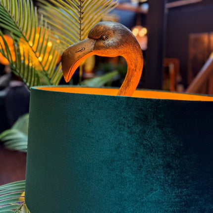 Gold Flamingo Floor Lamp with Green Velvet Shade